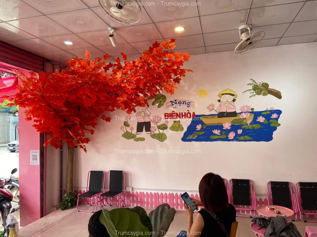 Cây Lá Đỏ Giả Trang Trí phòng Khách